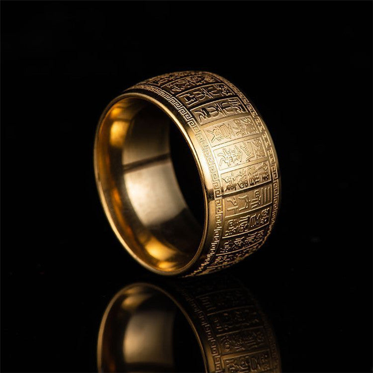 Men's Stainless Steel Taoist Taiyi Ring – Golden Light Geometric Thumb Band