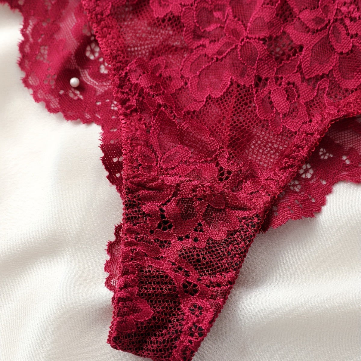 Women's Lace Floral Lingerie Set in Wine Red | Bra & Knicker Set