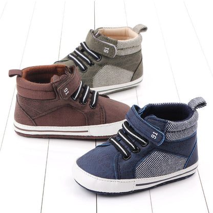 Baby & Toddler Boys' High-Top Cotton Shoes – Velcro Fastening