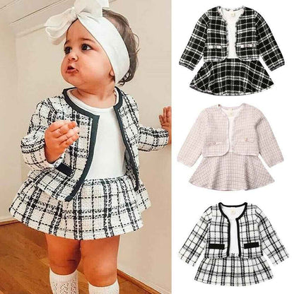 Girls Two-Piece Knit Sweater & Skirt Set – Long Sleeve Plaid Children’s Outfit