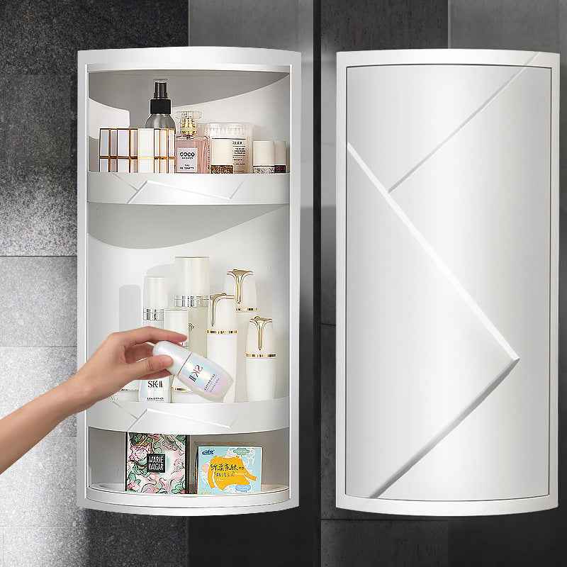 Rotatable Corner Bathroom Storage Rack – Wall-Mounted Plastic Organiser with Cover