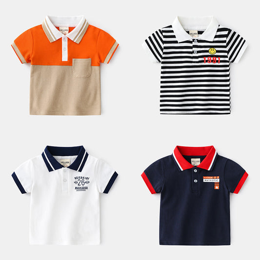 Boys' Cotton Lapel Polo T-Shirt | Moisture-Wicking Short Sleeve