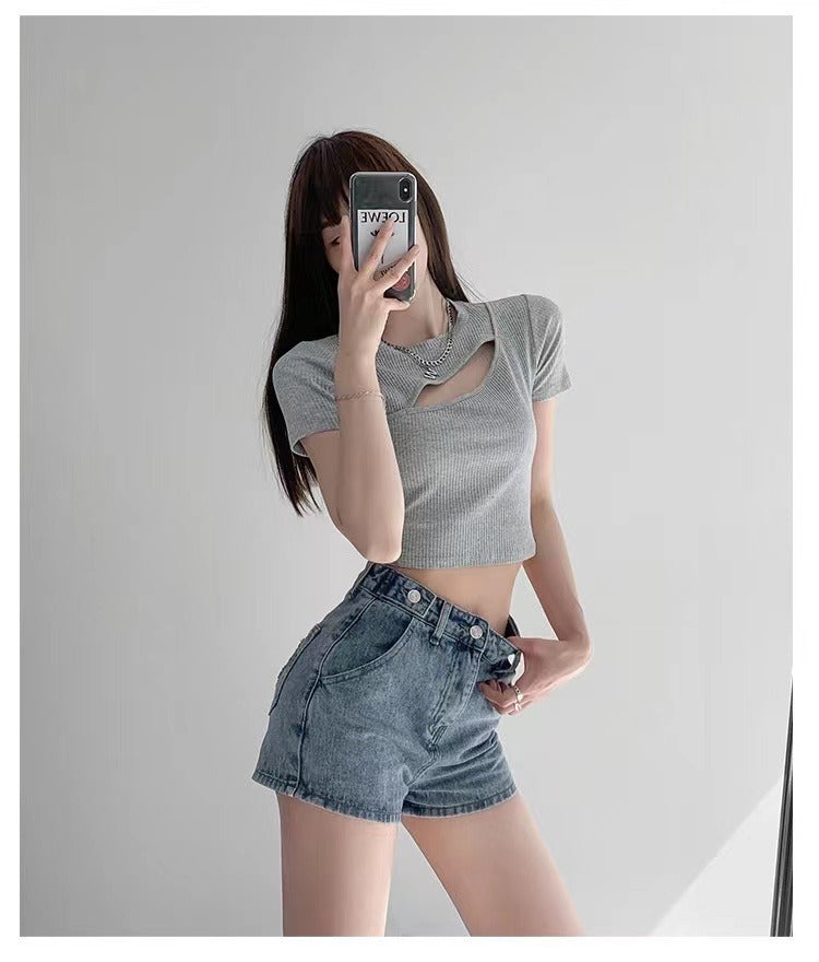 High Waist A-Line Denim Shorts | Wide Leg | Blue | Sizes S-XL