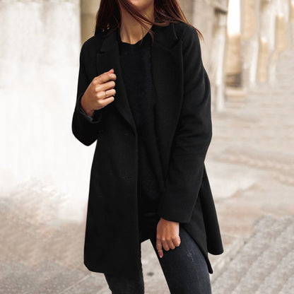 Women's Slim-Fit Mid-Length Coat – Lapel Collar Long Sleeve | S–3XL