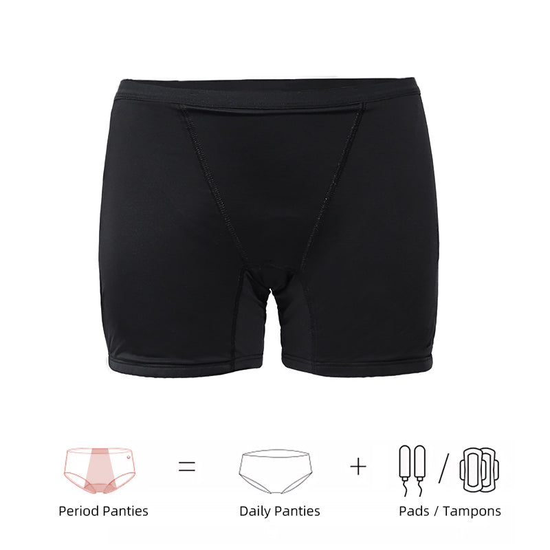 Women's Menstrual Boxer Briefs | Leak-Proof Period Underwear | Black