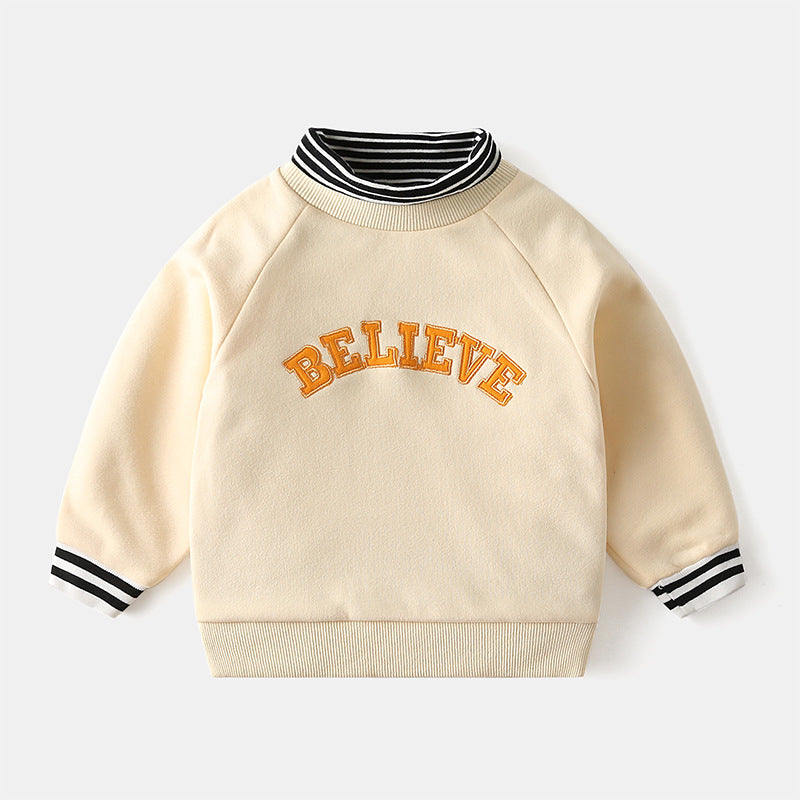 Children's Brushed Letter Print Fake Two-Piece Sweatshirt | Boys & Girls Top