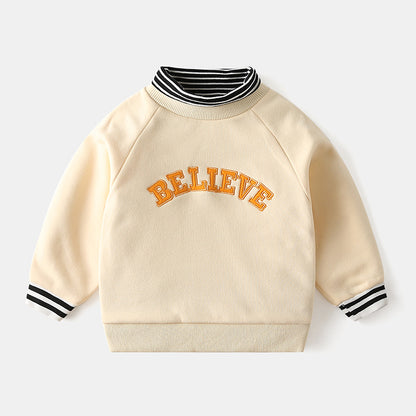 Children's Brushed Letter Print Fake Two-Piece Sweatshirt | Boys & Girls Top