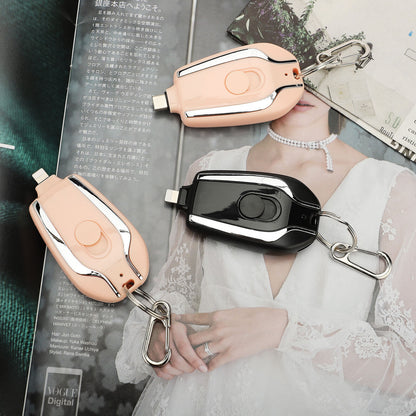 Keyring Emergency Power Bank – 1,500mAh Mini Portable Charger iPhone & USB-C Black & Pink