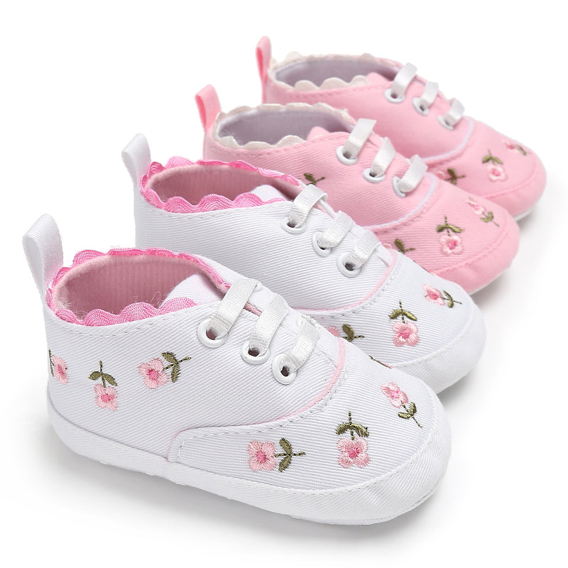 Girls' Floral Folk-Style Baby Toddler Shoes - Canvas Elastic Band Flat Sole