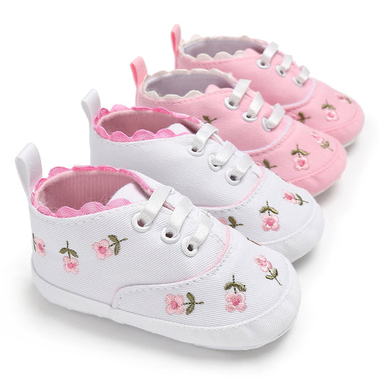 Girls' Floral Folk-Style Baby Toddler Shoes - Canvas Elastic Band Flat Sole