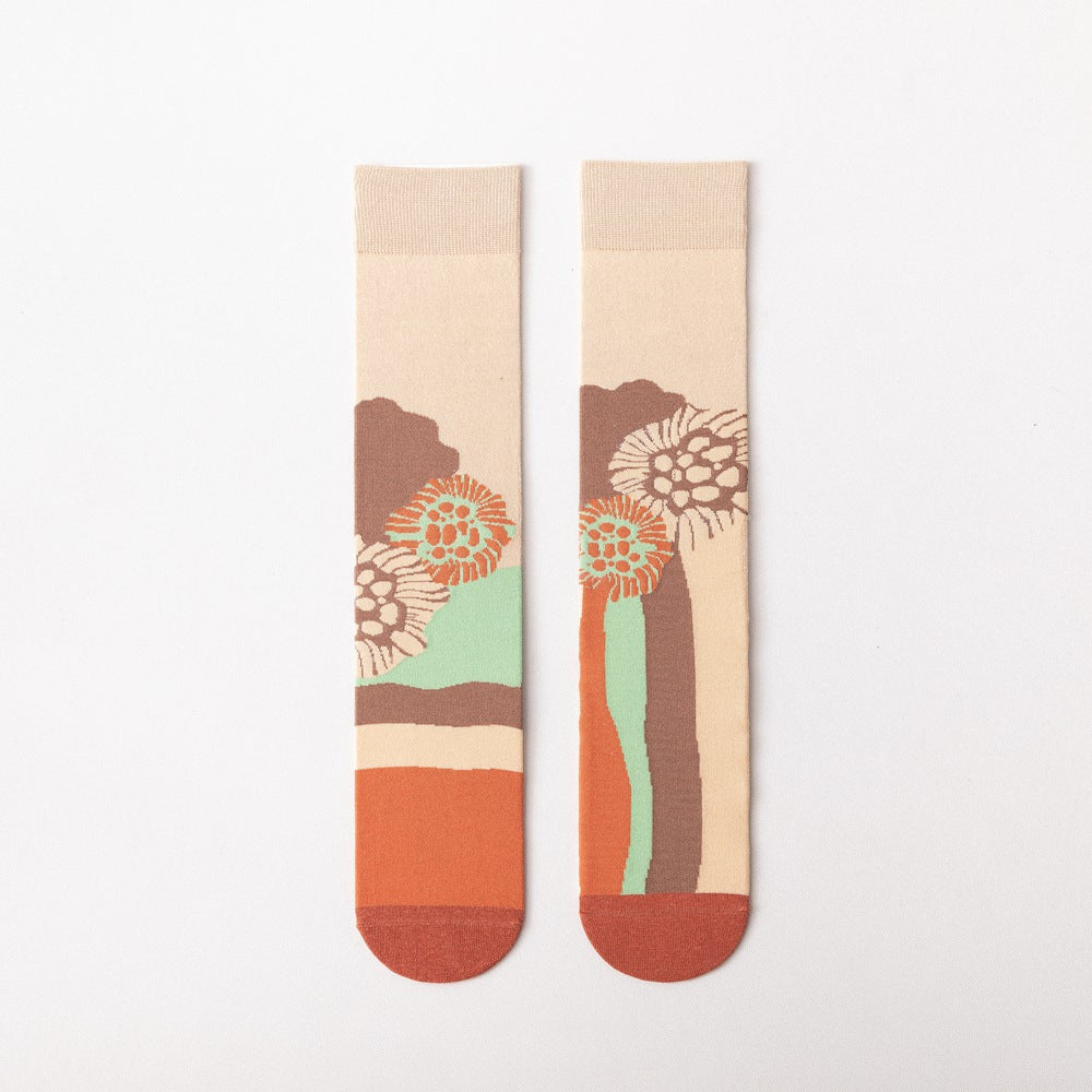 Japanese AB Asymmetric Long-Tube Socks – Cartoon Jacquard 10 Colours
