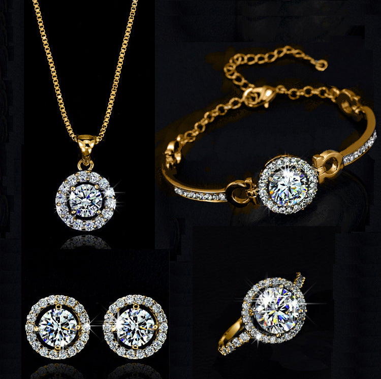 Women's Floral Alloy 4-Piece Jewellery Set – Necklace, Bracelet, Earrings & Ring