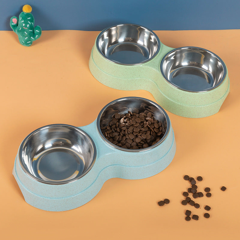 Double Stainless Steel Pet Bowl | 2-in-1 Food & Water Feeder for Dogs & Cats