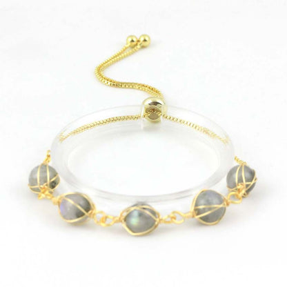 Natural Stone Bead Bracelet with Gold Extension Chain