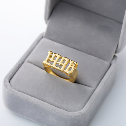 Unisex Birth Year Date Ring – Stainless Steel, Gold, Platinum & Rose Gold