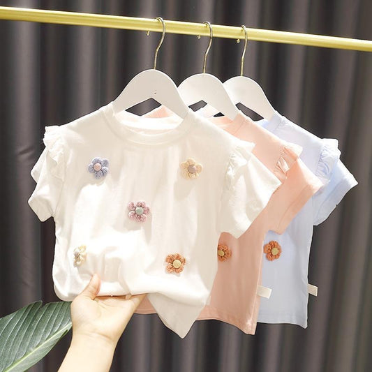 Girls Cotton Short Sleeve Floral Print Top – 5 Colours