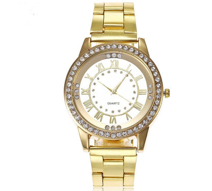 Women's Rhinestone Quartz Watch | Round 40mm Alloy Case Dress Watch in 6 Finishes
