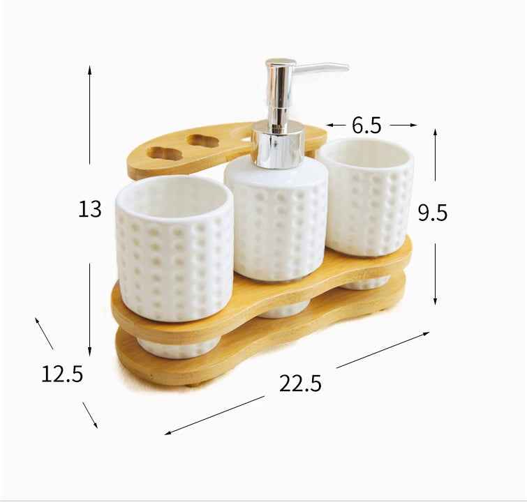 Wooden Frame Bathroom Accessories Set – 5-Piece Bath Organiser