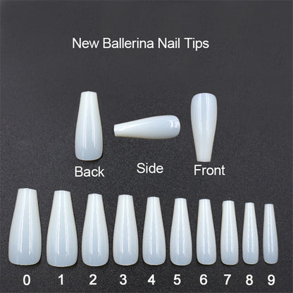 500-Piece Ballet False Nails – ABS Coffin Tips | Clear & Natural