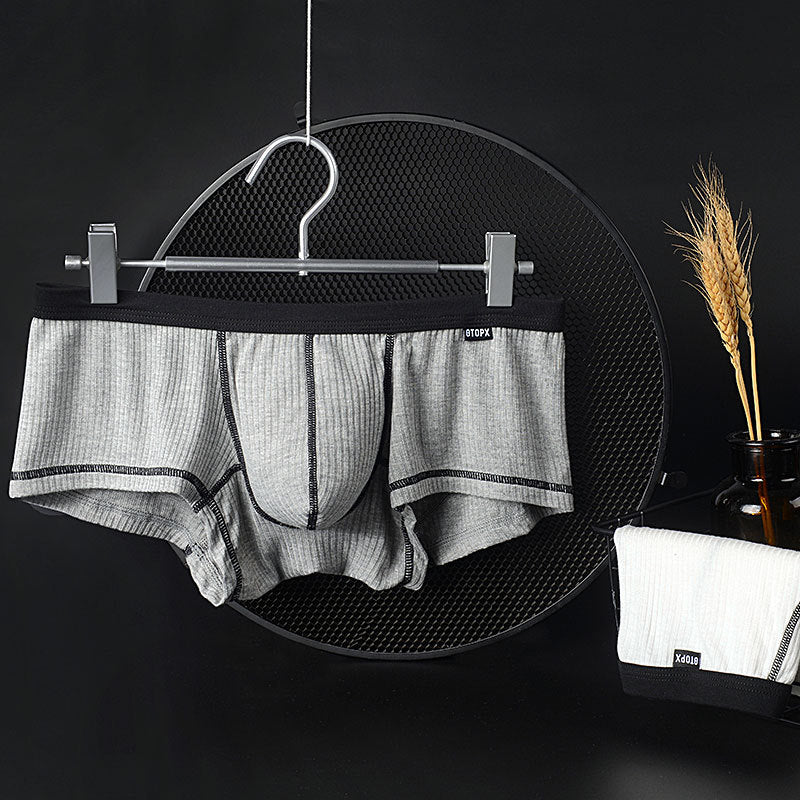 Men's Viscose U-Convex Boxer Briefs – Thin Breathable Mid-Waist White & Gray