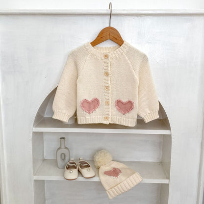 Baby Girls Cotton Knit Cardigan & Hat Set – Infant Knitwear