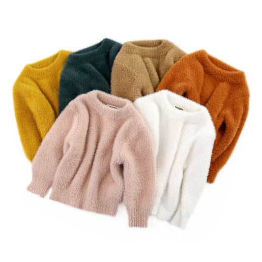 Girls Fluffy Pullover Sweatshirt – Soft Plush Top