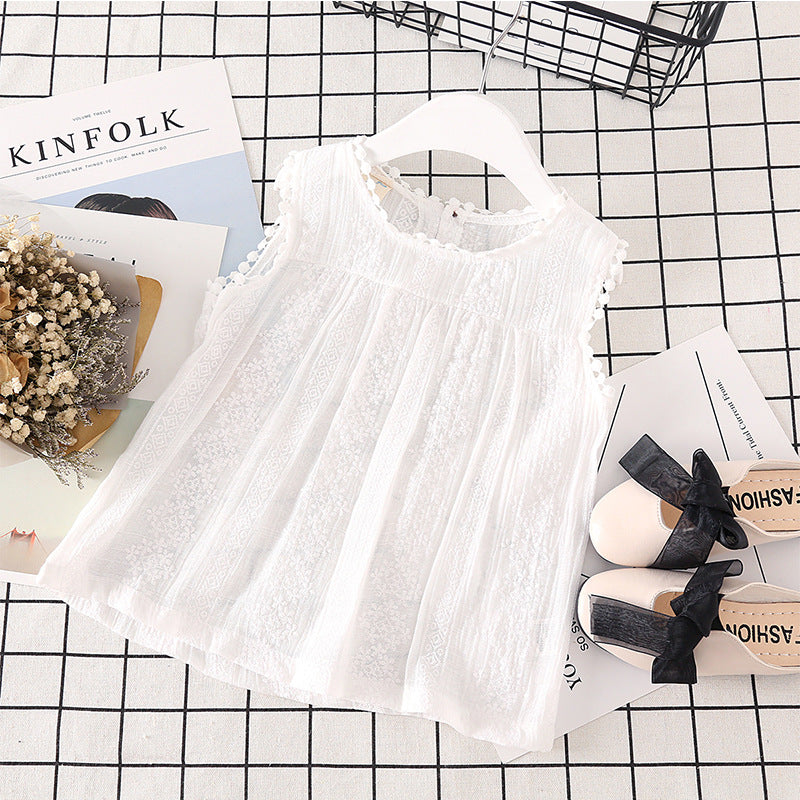 Girls Lace Trim Cotton Vest Top – Korean Style Sleeveless