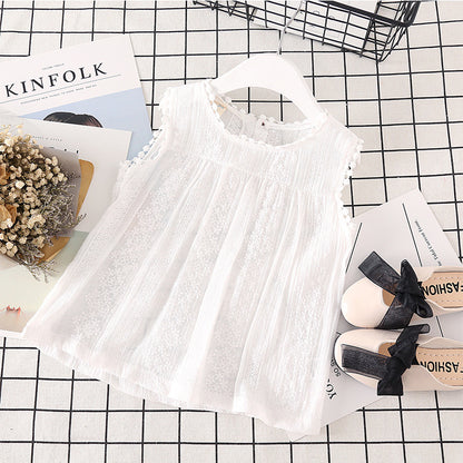 Girls Lace Trim Cotton Vest Top – Korean Style Sleeveless