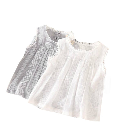 Girls Lace Trim Cotton Vest Top – Korean Style Sleeveless