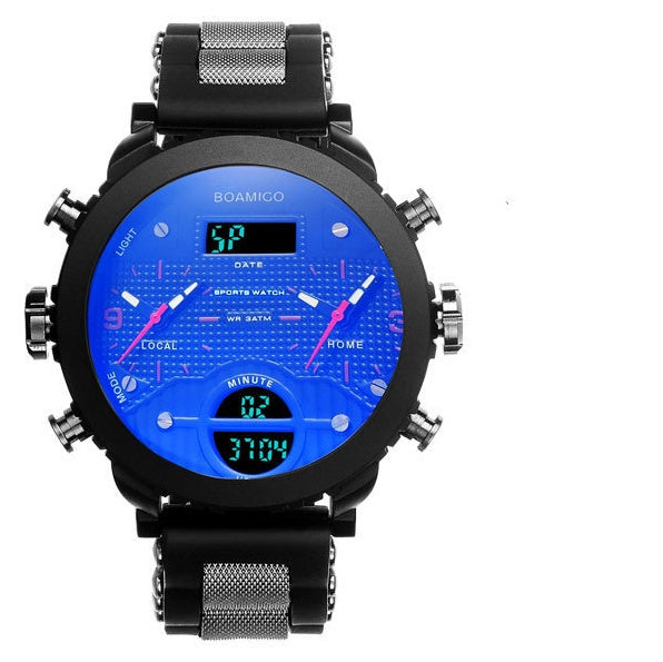 Men's Dual Display Quartz Watch – 3 Time Zones, Waterproof