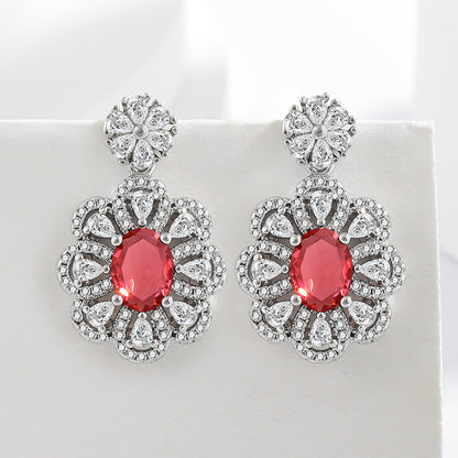 Women's Zircon Floral Jewellery Set – Copper Earrings, Necklace & Ring