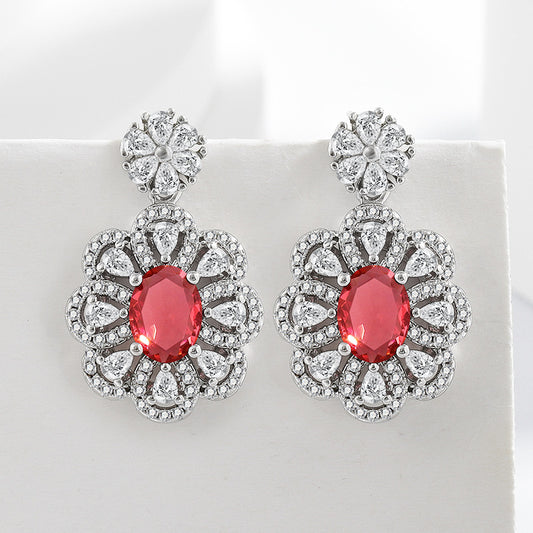 Women's Zircon Floral Jewellery Set – Copper Earrings, Necklace & Ring