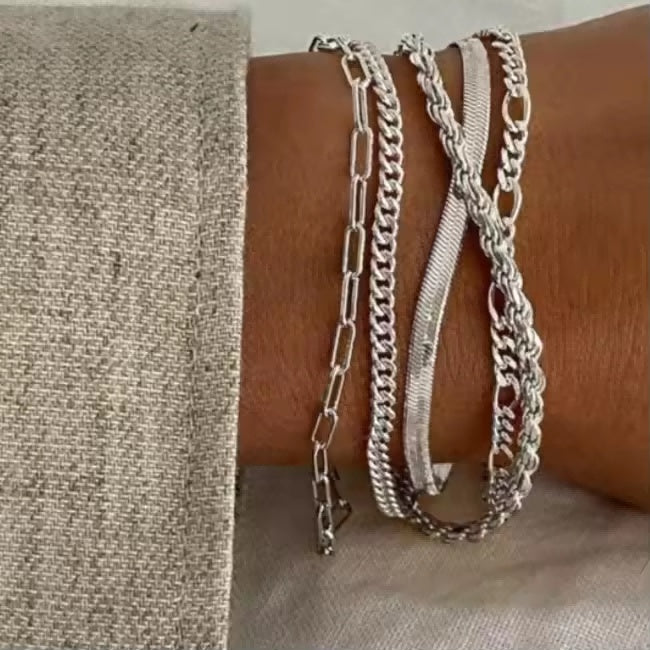 14K Silver Plated Stackable Bracelet Set | 5 Dainty Bracelets for Women