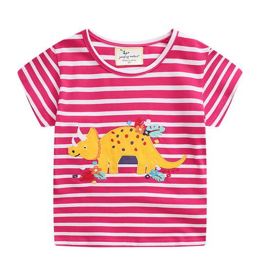 Girls Embroidered Dinosaur Short Sleeve T-Shirt – Fun Summer Top