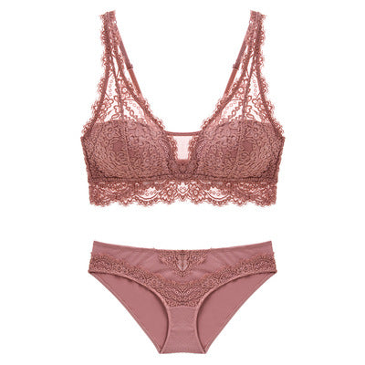Women's Wireless Gathered Lace Bra Set | Soft Everyday Lingerie