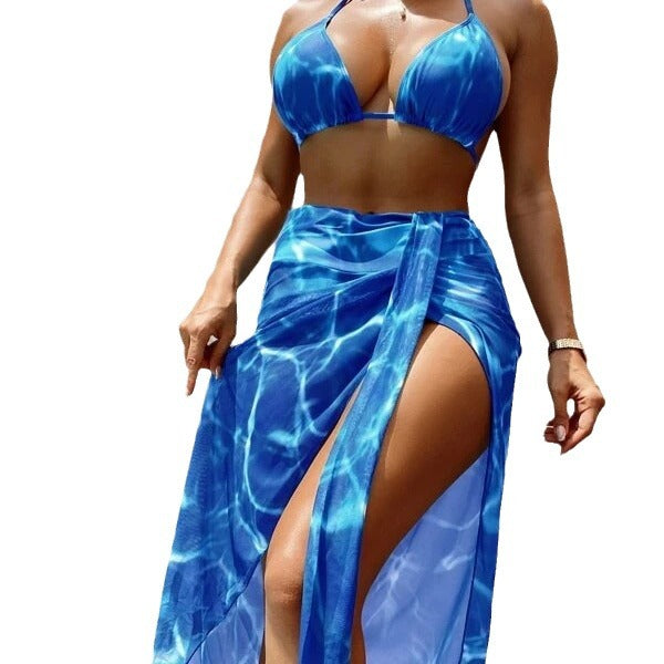 Women's Floral Three-Piece Bikini Set | Top, Bottoms & Skirt
