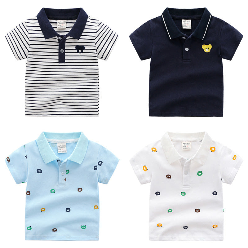 Boys Cartoon Print Cotton Polo Shirt | Kids Short Sleeve Tee