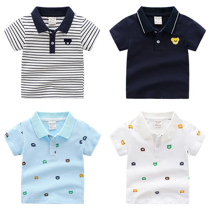 Boys Cartoon Print Cotton Polo Shirt | Kids Short Sleeve Tee