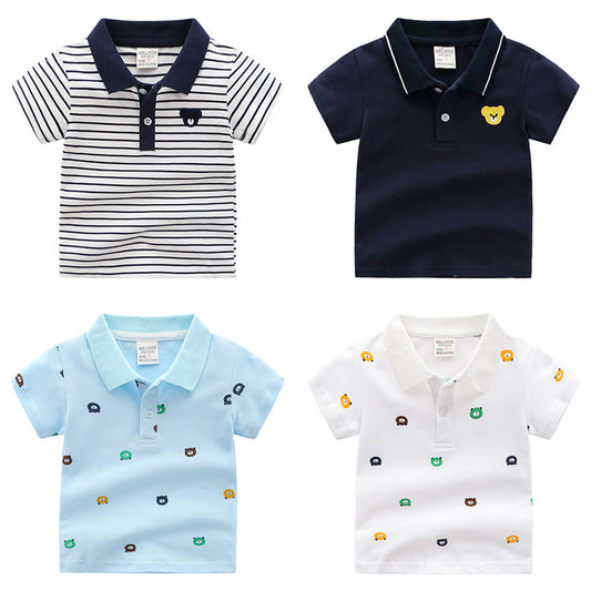 Boys Cartoon Print Cotton Polo Shirt | Kids Short Sleeve Tee