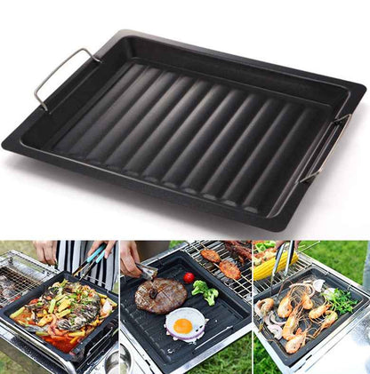 Rectangular Non-Stick BBQ Grill Pan – Steel Barbecue Dish 30 × 25cm