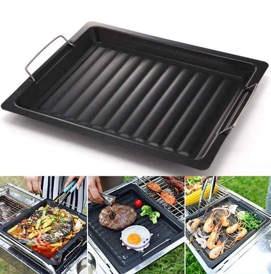 Rectangular Non-Stick BBQ Grill Pan – Steel Barbecue Dish 30 × 25cm