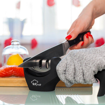 Knife Sharpener — Pull-Through Whetstone Sharpener with Tungsten Steel & Diamond Rods