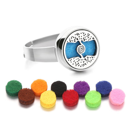 Stainless Steel Essential Oil Aromatherapy Ring | 15 Designs | Includes Cotton Pads