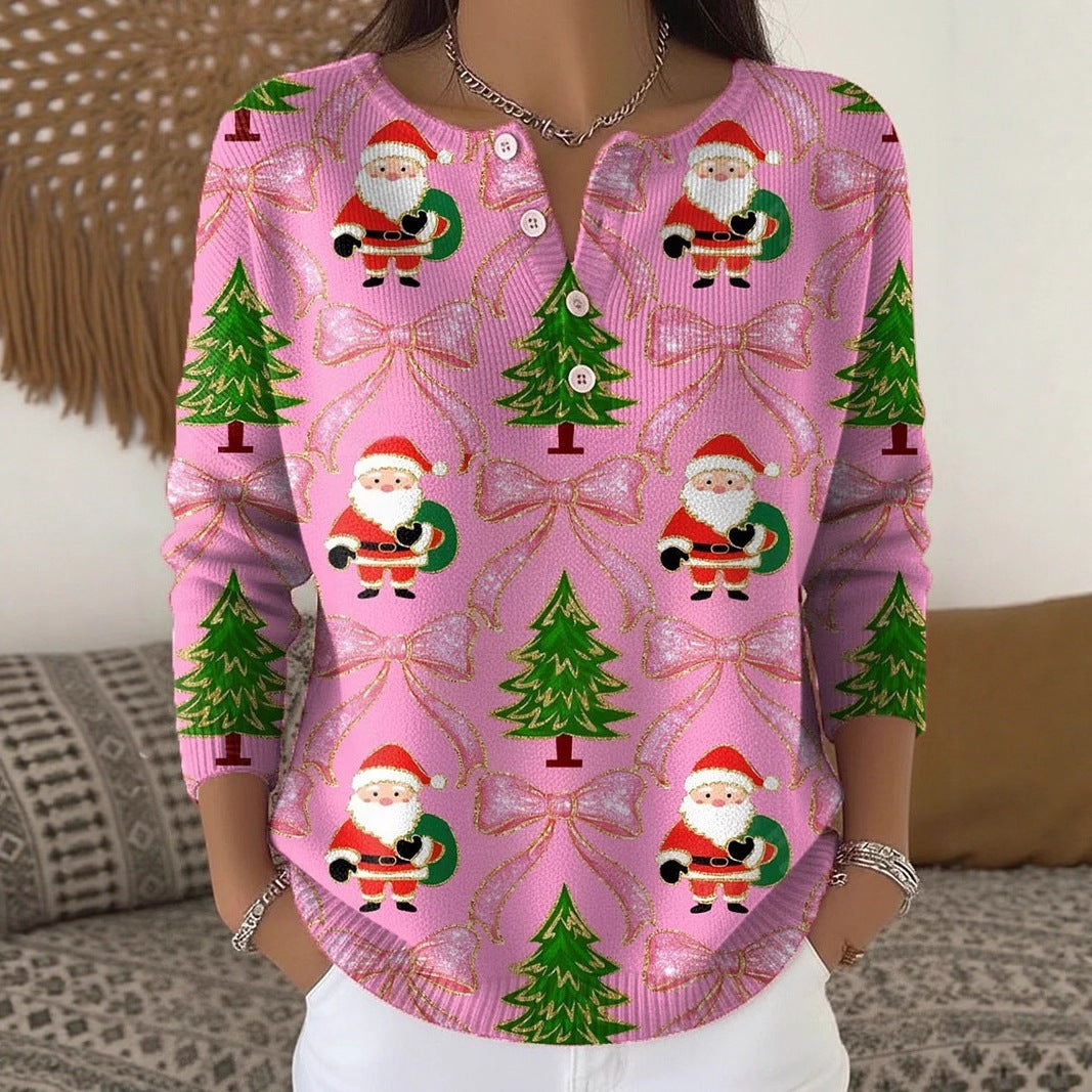 Women's Digital Print Hooded Long-Sleeve Shirt | Wide-Button Brushed Top