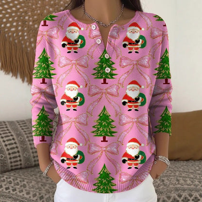 Women's Digital Print Hooded Long-Sleeve Shirt | Wide-Button Brushed Top