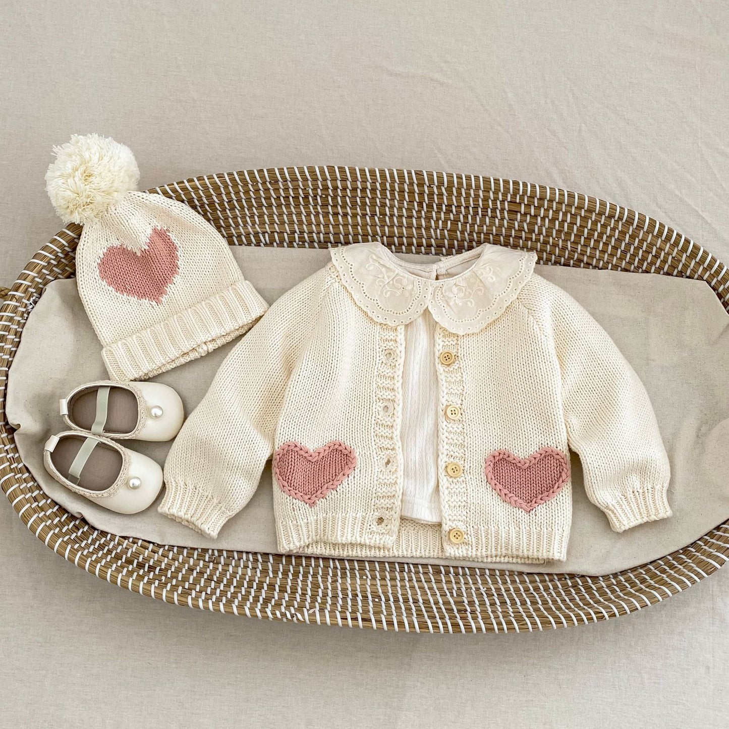 Baby Girls Cotton Knit Cardigan & Hat Set – Infant Knitwear