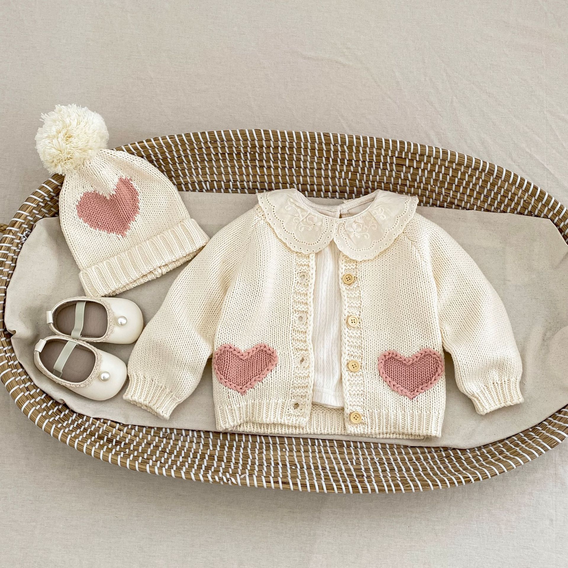 Baby Girls Cotton Knit Cardigan & Hat Set – Infant Knitwear