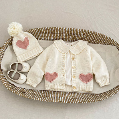 Baby Girls Cotton Knit Cardigan & Hat Set – Infant Knitwear