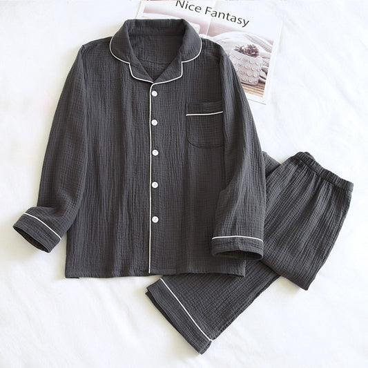 Men's Double-Layer Gauze Cotton Pyjama Set | Japanese Style Loungewear