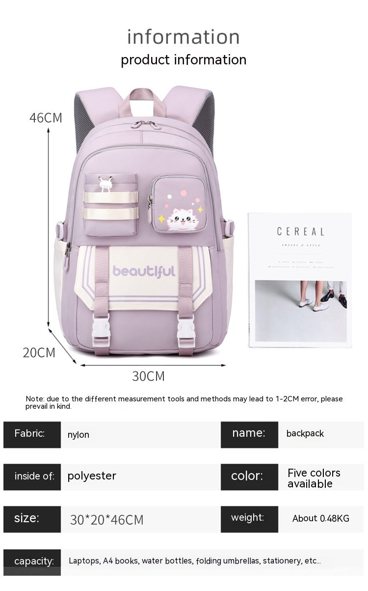 Girls' Large Capacity Animal Print School Backpack – Ultra-Light Nylon